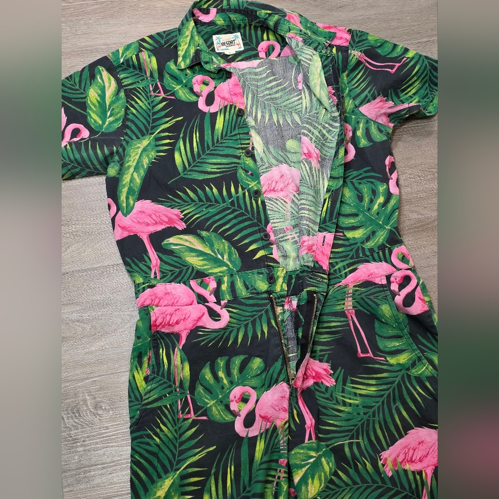 Mens The Original Resort Romper Mens Size M 100% Cotton Pink Flamingoes - Picture 5 of 7